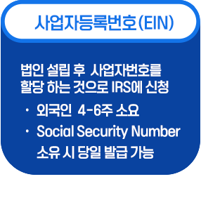 사업자등록번호 EIN 법인설립 후 사업자번호를 할당하는 것으로 IRS에 신청